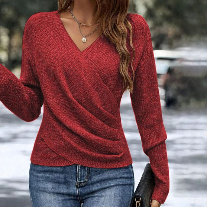 Wygodny V-dekolt pullover w kolorze Czerwony
