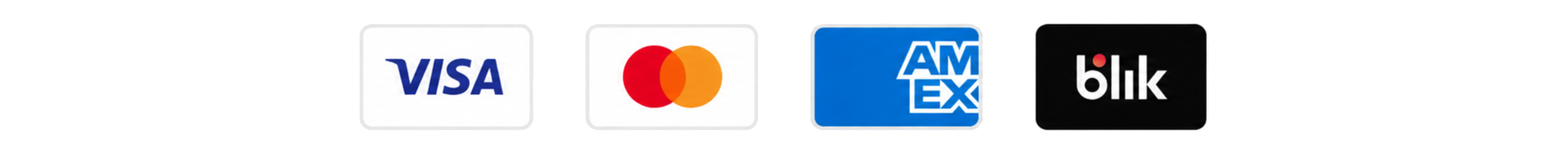 Visa, Mastercard, Amex, PayPal, Przelewy24, BLIK